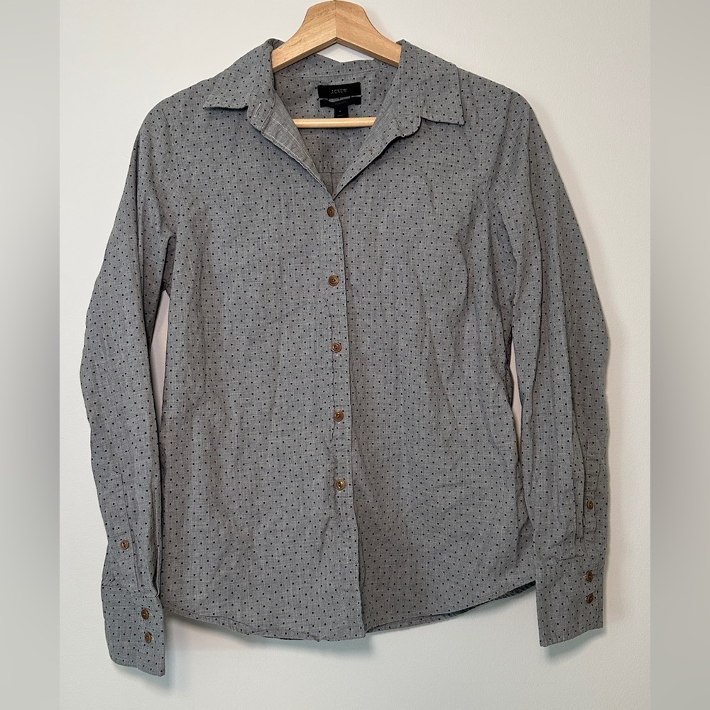 J. CREW perfect shirt grey with blue polka dots
